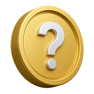 Elemento decorativo en forma de moneda de oro 3D con un signo de interrogación, ubicado en la página de preguntas frecuentes